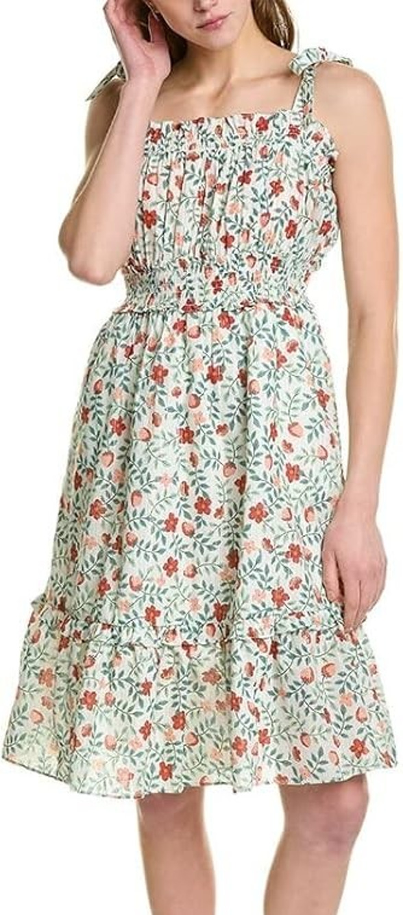 DRAPER JAMES Taylor Smocked Ruffle Cotton Blend Sundress Size Large Strawberry